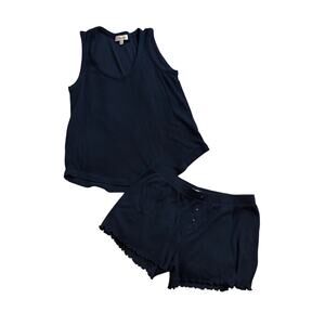 PJ Salvage Ribbed Lounge Set Tank Top & Shorts Navy Blue Size Medium